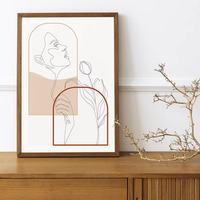 Tableau sur toile moderne abstrait visage de femme - Décoration murale tendance en dessin au trait, impression numérique sur toile pour salon et chambre à coucher