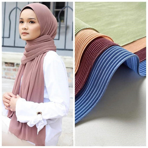Écharpe plissée unie en mousseline rayée pour femme musulmane, hijab, châle froissé, turban uni froissé, longue bandeau, maxi-écharpe - Product Image 2