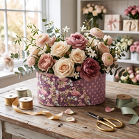 Boîte cadeau personnalisée de luxe pour arrangements floraux imprimés, boîte d'emballage ovale en carton haut de gamme faite à la main avec encoche en forme de cœur
