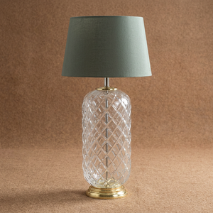 Lampe de table en verre minimaliste avec abat-jour beige, design unique, luminaire décoratif - Product Image 4