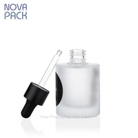 Flacon compte-gouttes de luxe en verre dépoli à paroi épaisse à fond lourd 30ml 50ml flacon de sérum pour huile à barbe et cheveux avec compte-gouttes en or noir