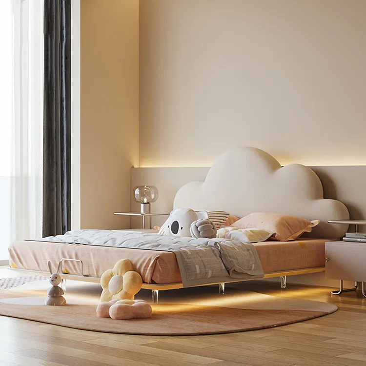 Майра, современные милые детские кровати, мебель для спальни, каркас из массива дерева, акриловая ткань для ног, мягкая кровать