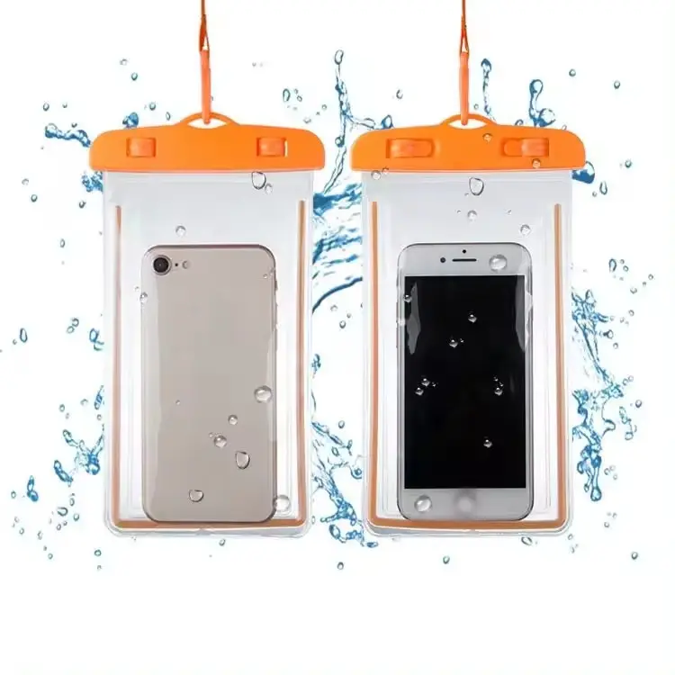 Gece işık şeffaf evrensel PVC su geçirmez cep telefonu çanta iphone'lar için 15 pro max Samsung S24 Ultra temizle telefon kılıfı