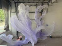 Fond de scène personnalisé SFD pour mariage, design en papier et organza de couleur violette pour la décoration d'événements de mariage