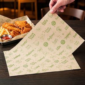 Feuille de revêtement pour panier de restauration rapide en papier Kraft 2026 imprimé sur mesure, vert, avec logo, pour restaurant - Product Image 1