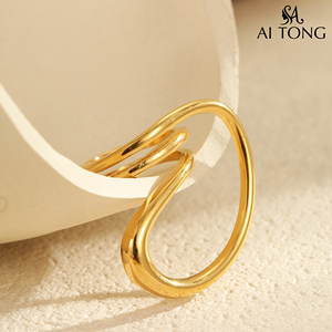 Custom Tarnish Free Punk Artistic Irregular Lined PVD Gold Plated Stainless Steel <strong>Statement</strong> Fashion Jewelry <strong>Rings</strong> for Women Gift - Product Image 3