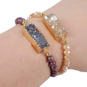 Pulsera <span class=keywords><strong>de</strong></span> Piedras Naturales con Cuentas Facetadas <span class=keywords><strong>de</strong></span> Arcoíris para Mujer, Estilo Bohemio, Cristal Druzy, <span class=keywords><strong>Curativa</strong></span> - Product Image 1