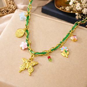 Colliers pendentifs vintage unisexes <span class=keywords><strong>en</strong></span> acier inoxydable plaqué or 18 carats avec breloques et chaîne à maillons EMOTION <span class=keywords><strong>en</strong></span> perles - Product Image 3