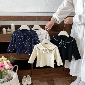 Maglietta per Bambina in Cotone Tinta Unita <span class=keywords><strong>con</strong></span> Piccoli Motivi Floreali, Colletto Rovesciato e Fiocco, per Primavera e Autunno - Product Image 1