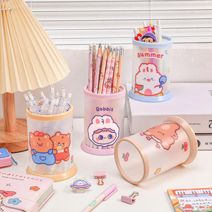 Cute Cartoon Round Pen Holder Plastic Desktop Storage Box For Kids School Stationery PP Material Digital Printing - Product Image 4