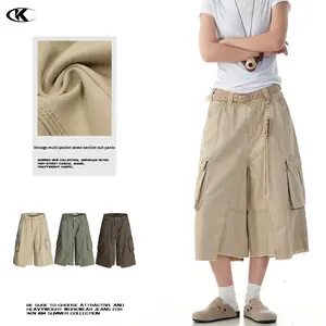 11KN Customizable American-style Vintage Washed Wide Leg Cargo <strong>Shorts</strong> - Loose Fit Denim Pants | Factory Direct Wholesale - Product Image 1