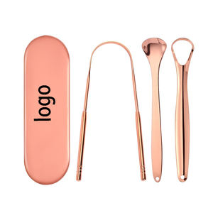 Logo personalizzato oro rosa rame acciaio inossidabile metallo con custodia bambini adulti bambino raschietto per lingua pulitore rame dentale orale Set - Product Image 1