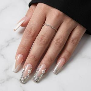 24 <span class=keywords><strong>Uñas</strong></span> Postizas Cuadradas Largas Francesas con Diamantes de Imitación, Decoración de Gota de Agua, Puntas de Manicura DIY para Novias - Product Image 1