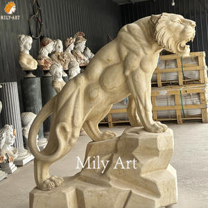 Estatuas de Tigre de Mármol Blanco Beige Talladas a Mano de Tamaño Real, de Piedra Natural para Exteriores, de Alta Calidad - Product Image 5