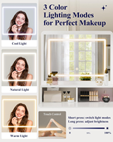 Coiffeuse rustique écologique en bois massif avec miroir coulissant, éclairage et tiroirs en tissu grande capacité pour chambre à coucher et adolescents