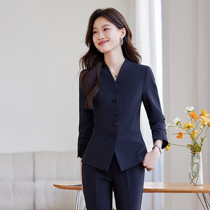 Women's Collarless Blazer Polyester Worsted Anti-Wrinkle Professional Work Suit Spring Autumn Style - Product Image 1