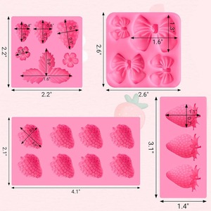 Lot de 4 moules en silicone pour fondant en forme de nœud fraise, pour la pâtisserie de fruits, la décoration de gâteaux, les décorations de cupcakes, le chocolat, les bonbons, les bougies et la pâte à modeler - Product Image 4