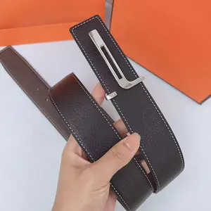 Gift box packaging New Fashion Luxury Design Men Belt Letter T Smooth Buckle genuine Cow Hide leather Belts For Men's