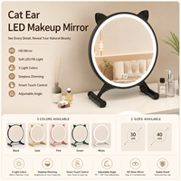 Miroir de maquillage de bureau avec oreilles de chat mignonnes, éclairage LED, angle réglable, 3 couleurs, variateur tactile, pour chambre à coucher
