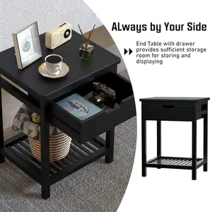 Nightstand Bedside Table With Drawer Square End Table Bamboo Side Table Modern Nightstand Classic Black Set Of 2