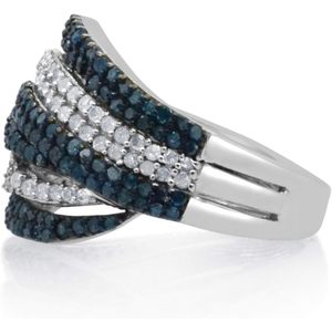 Round Cut Color Enhanced Blue And White Diamond Swirl <b>Ring</b> In 925 Sterling <b>Silver</b> Pave Setting Wedding <b>Statement</b> For Women - Product Image 3