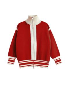 Cárdigan de Punto con Bloques de Color para Mujer, Diseño Personalizado OEM ODM, con Cierre y Rayas en Contraste - Product Image 2
