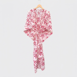 Bata tipo kimono con estampado rosa para mujer, cuello en V, media manga, transpirable, para la playa - Product Image 1