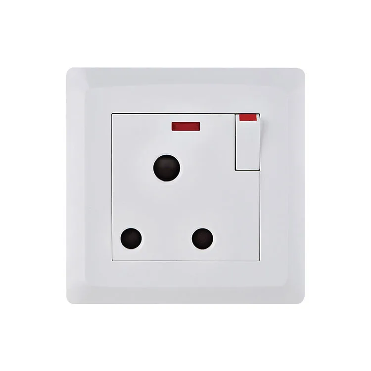 New Design Pc Switched Socket 15A 1 Gang Switched Round Pin Socket With Neon for Smart Home Socket Outlet