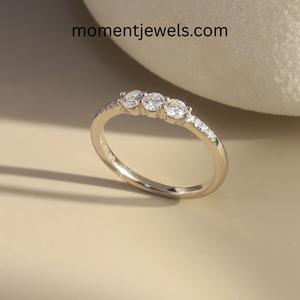 925 Sterling <b>Silver</b> Moissanite <b>Ring</b> Gold Plated Classic Promise <b>Ring</b> for Women Sparkling Diamond Alternative - Product Image 4