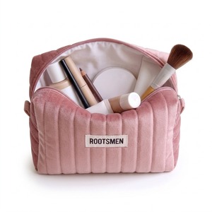 Bolsa Cosmética Pequeña de Terciopelo de 14.5cm, Color Rosa Empolvado, Acolchada, Tipo Caja, con Cierre, Personalizable con Logotipo, para Regalo - Product Image 1