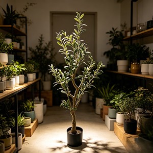  Knock Down Olive Tree Artificial Plant | Space <b>Saving</b> Faux Topiary Tree in <b>Pot</b> for Living Room Office | Easy Setup - Product Image 3