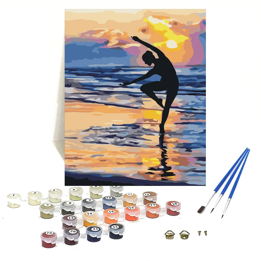 Wholesale Abstract Canvas Wall Art Custom DIY Dancing On Seashore Acrylic Painting by Numbers for Adult