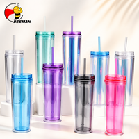 Gobelet isotherme Beeman en acrylique à double paroi de 16 oz, sans BPA, avec couvercle et paille, personnalisable avec logo, marque privée, OEM