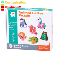Jouet en bois éducatif pour enfants, écologique, non toxique, puzzle alphabet animal, 26 pièces, développement cognitif, blocs d'appariement, 3+