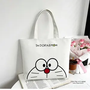 Sac fourre-tout en toile artistique à double poignée pour femmes, imprimé de dessins animés, style coréen, tendance, grand format, sac de shopping pour étudiants - Product Image 3