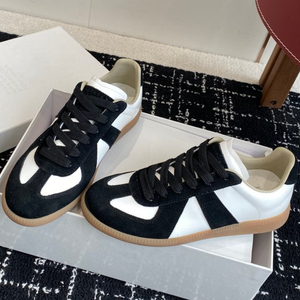Chaussures de tennis pour hommes en cuir véritable blanc et noir, bout rond, lacets, semelle en caoutchouc, style décontracté toutes saisons - Product Image 6