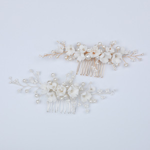 Miễn Phí Tùy Chỉnh Bạc Handmade Ngọc Trai Bridal Head Tóc Lược Vàng Kim Cương Pha Lê Wedding Tóc Head Mảnh - Product Image 4