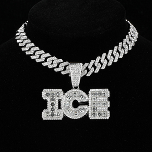 Hip Hop Icy Bling Collier Bijoux Hommes Iced Out Plaqué Or Strass Diamant ICE Lettres Pendentif Avec Chaîne À Maillons De Tennis - Product Image 5