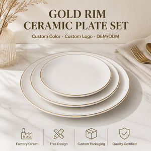 Piatto da Cena Rotondo in Ceramica Bianca con Bordo Dorato, 7 8 9 Pollici, per Ristoranti e Catering, Personalizzabile con Logo - Product Image 1