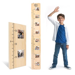 Wooden Children's Growth Record Ruler <b>With</b> Photo <b>Frames</b> Vertical Wall <b>Mount</b> Height Measuring Tool For Home Use - Product Image 1