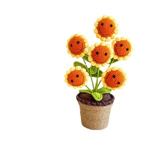 Planta de girasol con cara sonriente de ganchillo personalizada, adorno de hilo para oficina y hogar, regalo para eventos festivos, flor artificial. - Product Image 5