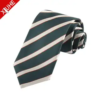 Customized Logo Tie Green School Uniform Student Necktie Custom Mens Striped Polyester Ties