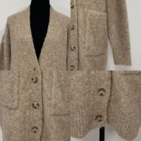 Cardigan long élégant en maille douce et confortable, coupe oversize à épaules tombantes, col en V, effet duveteux, avec poches pour femme