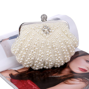 Women's Evening Sparkling Satin Beaded Clutch <b>Purse</b> with Chain <b>Small</b> Capacity Elegant White Pearl Design for Wedding Party - Product Image 4
