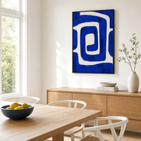 Peinture géométrique carrée bleue et blanche sur toile encadrée, grande décoration murale nordique simple et moderne pour la maison