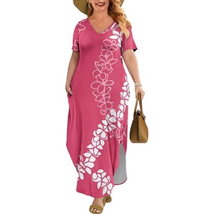 Abito blu polinesiano floreale donna taglie forti Maxi manica corta scollo a V ampio stile Casual autunno autunno abito <span class=keywords><strong>lungo</strong></span> tasche dolce - Product Image 6