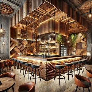 การตกแต่งภายในร้านเหล้าสไตล์รัสติก เฟอร์นิเจอร์บาร์ย้อนยุคสำหรับร้านไวน์แบบดั้งเดิม การตกแต่งผับเก่า และการจัดวางพื้นที่ - Product Image 1