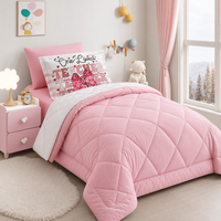 Literie matelassée respirante en polyester à motifs mélangés pour filles, imprimé à pois et rayures avec nœuds, doublure en sherpa peluche, réversible rose