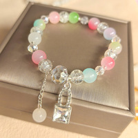 Bracelet en perles de verre bleu en gros, breloque cœur en cristal, bijoux faits main élégants pour femmes et filles, cadeau