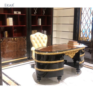 Gaya Italia Klasik Ukiran Tangan Kayu Solid Oval Cat Mengkilap Hitam Antik Rumah Meja Kantor - Product Image 1